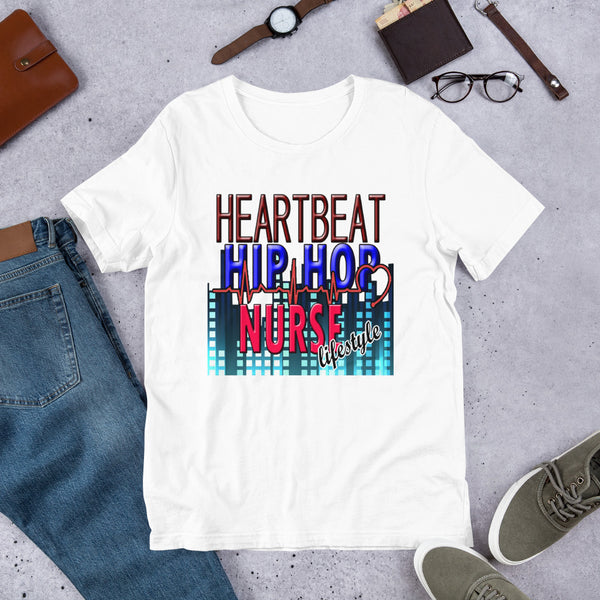 PREMIUM SHORT-SLEEVE UNISEX T-SHIRT HIP HOP NURSE HEARTBEAT