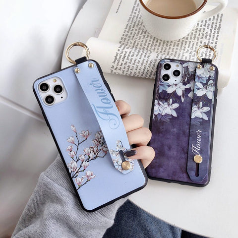 (B2G4) Flower Lanyard Stand Holder Cover IPhone Case - 113