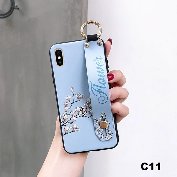 (B2G4) Flower Lanyard Stand Holder Cover IPhone Case - 113